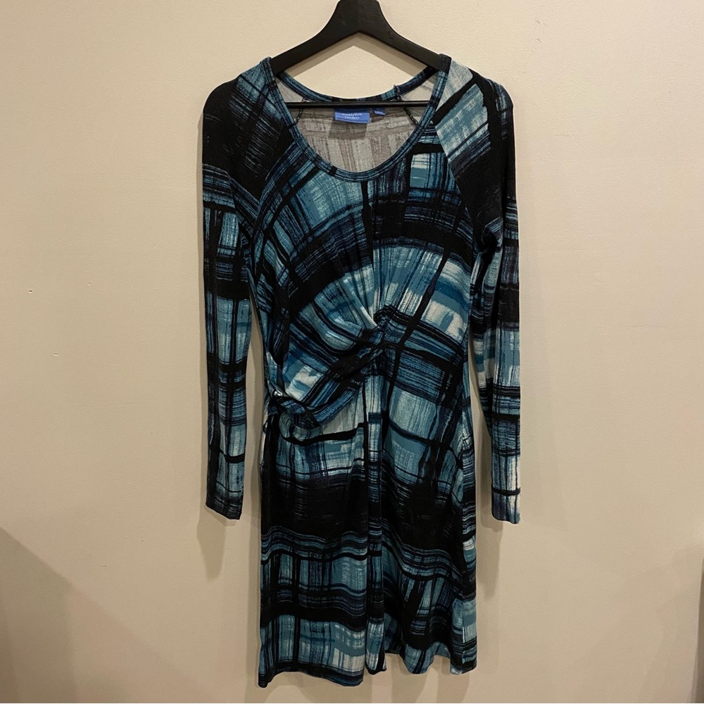 Simply Vera Wang long sleeve dress knee length size medium black blue gathered